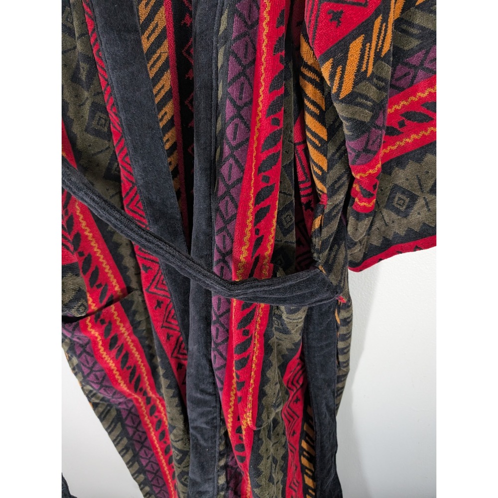 Bill Blass Menswear One Size Robe New Cotton Terry Southwestern Geometric Red - Picture 8 of 11